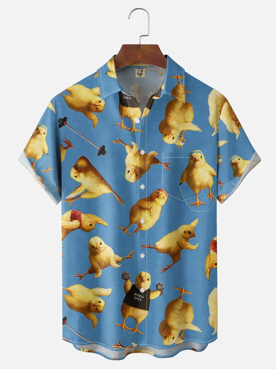 Moisture Wicking Fun Fitness Chicken Slogan Chest Pocke Holiday Hawaiian Shirt