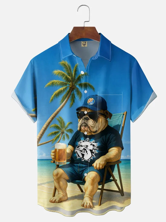 Moisture Wicking Beach Vacation Beer Dog Chest Pocke Holiday Hawaiian Shirt