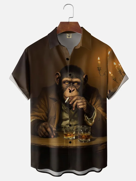 Moisture-wicking Orangutan Wine Chest Pocket Casual Shirt