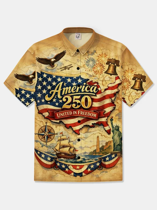 Moisture-wicking 250th Anniversary Independent Day Liberty Bell Lady Bald Eagle USA Freedom Chest Pocket Patriotic Shirt