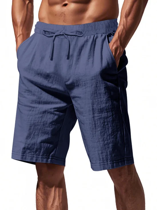 Plain Cotton Linen Casual Vacation Bermuda Shorts