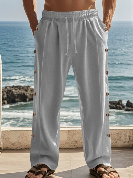 Cotton Solid Color Casual Straight Leg Trousers