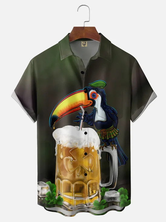 Hardaddy X John Nelson Moisture Wicking Toucan Beer Clover Chest Pocke Holiday Hawaiian Shirt