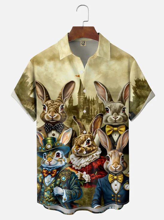 Moisture Wicking Easter Punk Steampunk Bunny Chest Pocket Holiday Shirt