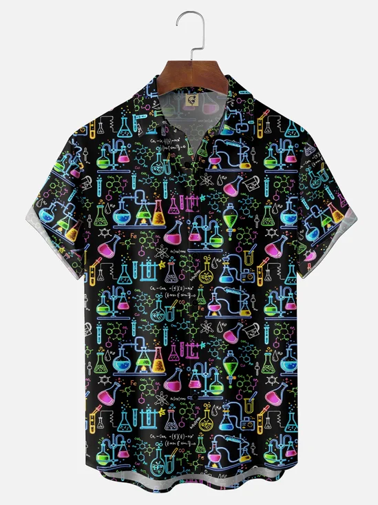 Moisture Wicking Gradient Neon Colors Numerical Code Geometric Chest Pocket Holiday Shirt