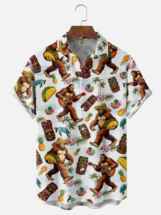 Moisture Wicking May Day Wide-Brimmed Hat Bigfoot TiKi Guitar Tacos Chest Pocket Holiday Shirt