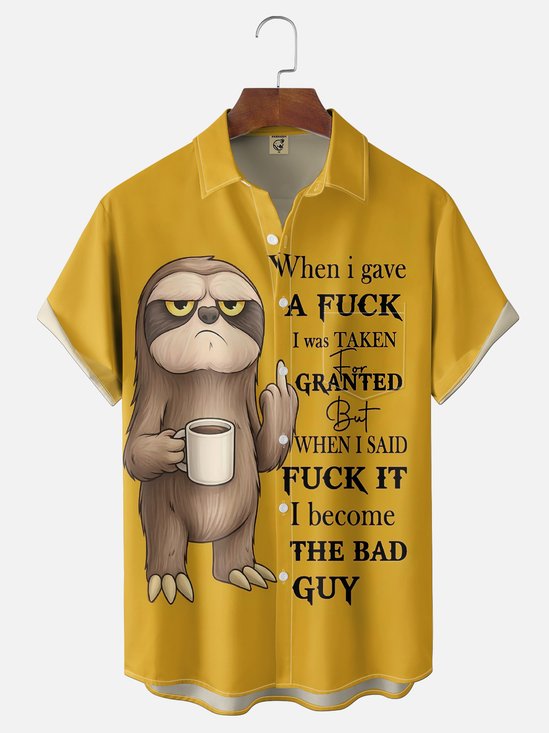 Moisture-wicking Sloth F ck Bad Guys Chest Pocket Casual Shirt