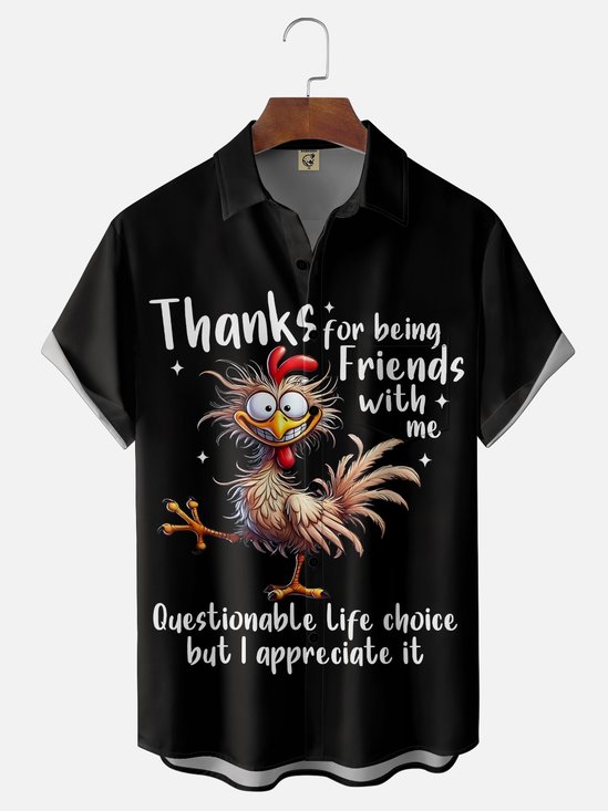 Moisture-wicking Chicken Thanks Friends Chest Pocket Casual Shirt