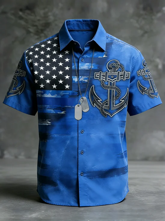 Moisture-wicking Marine Navy Veterans Anchor Chest Pocket Patriotic Shirt