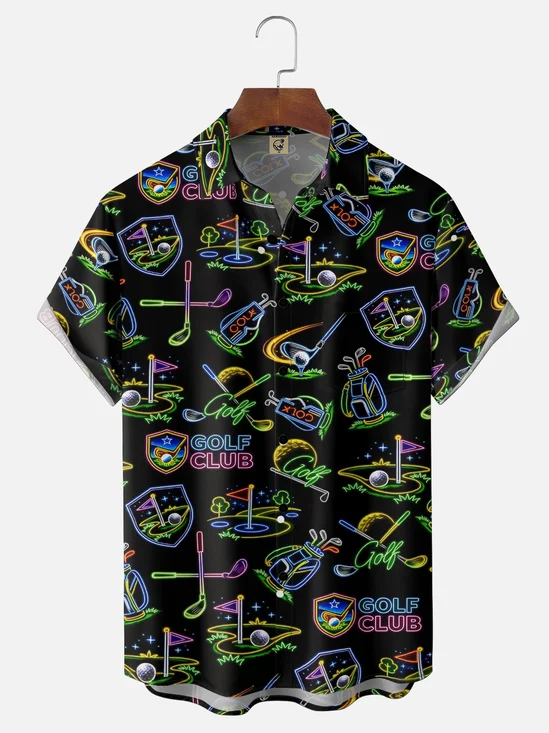 Moisture Wicking Gradient Neon Golf Clubs Chest Pocket Holiday Shirt