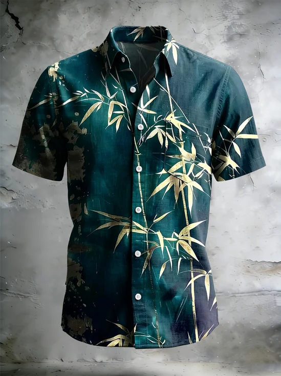 Moisture-Wicking Japanese Culture-Inspired Abstract Gradient Bamboo Chest Pocket Holiday Shirt