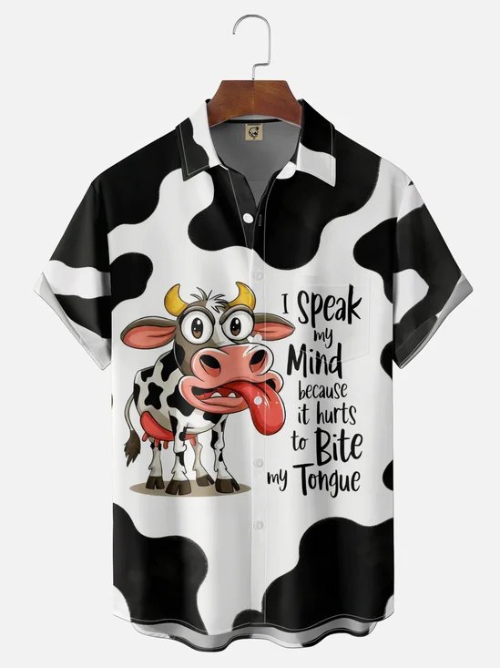 Moisture-wicking Dairy Cow Chest Pocket Casual Shirt
