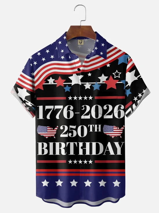 Moisture Wicking Gradient Colors Happy 250th Birthday To The American Flag Chest Pocket Holiday Shirt