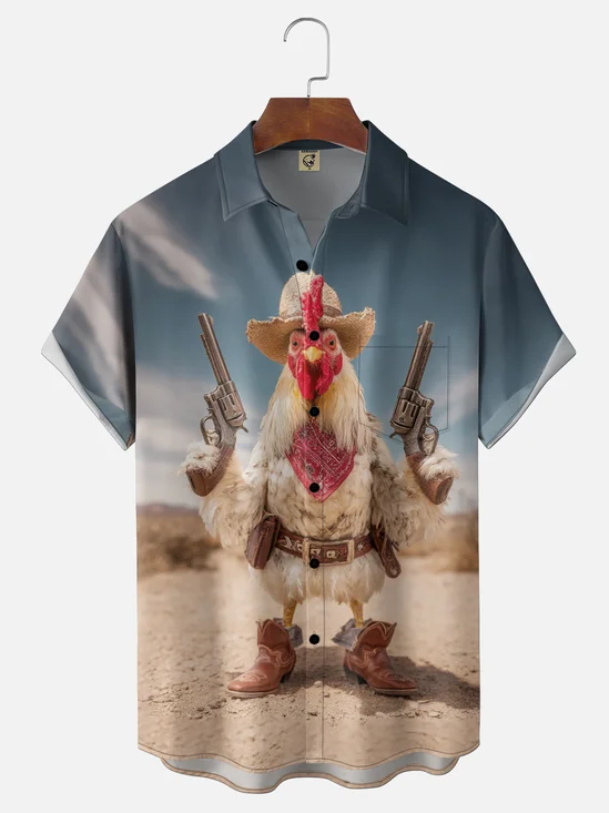 Moisture Wicking Fun Western Cowboy Chicken Chest Pocke Holiday Hawaiian Shirt