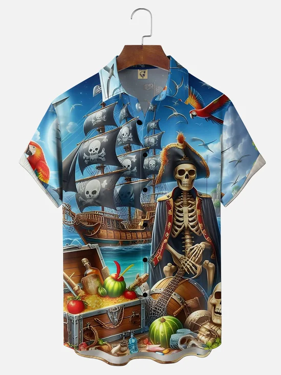 Moisture Wicking Treasure Pirate Chest Pocke Holiday Hawaiian Shirt