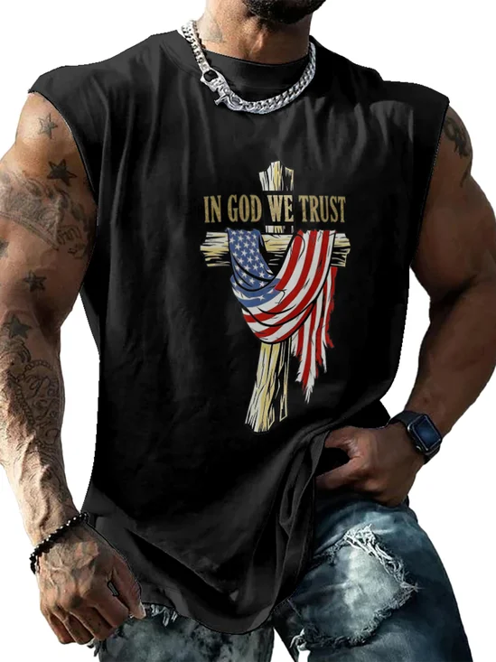 Indepndence Day God Trust Crewneck Tank Tops Sleeveless Shirt