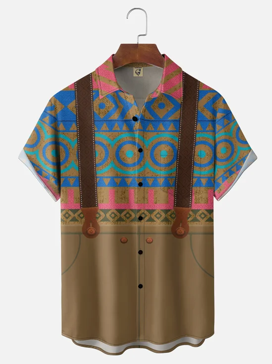 Moisture Wicking Geometric Suspender Dress Chest Pocket Holiday Shirt