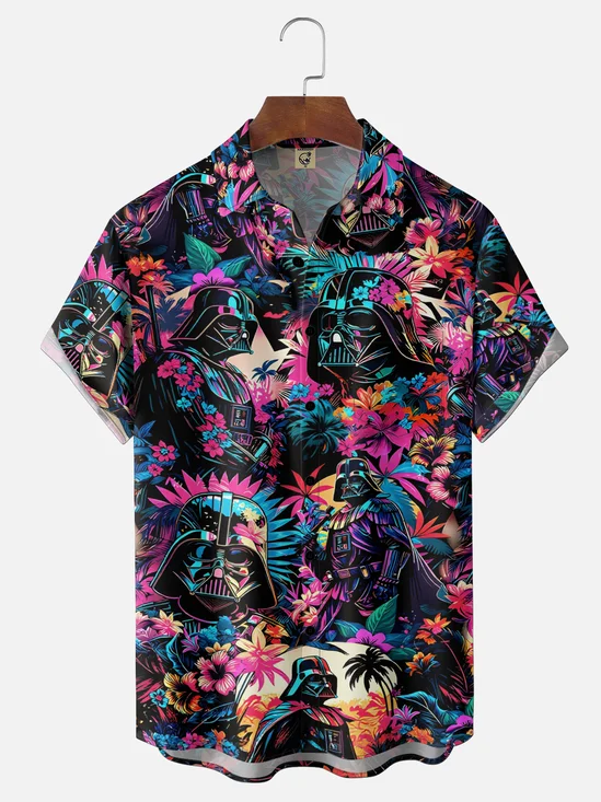 Moisture-Wicking Gradient Tropical Floral Chest Pocket Holiday Shirt