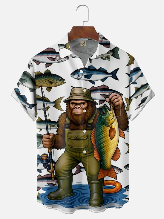 Moisture-Wicking Bigfoot Fishing  Chest Pocket Holiday Shirt
