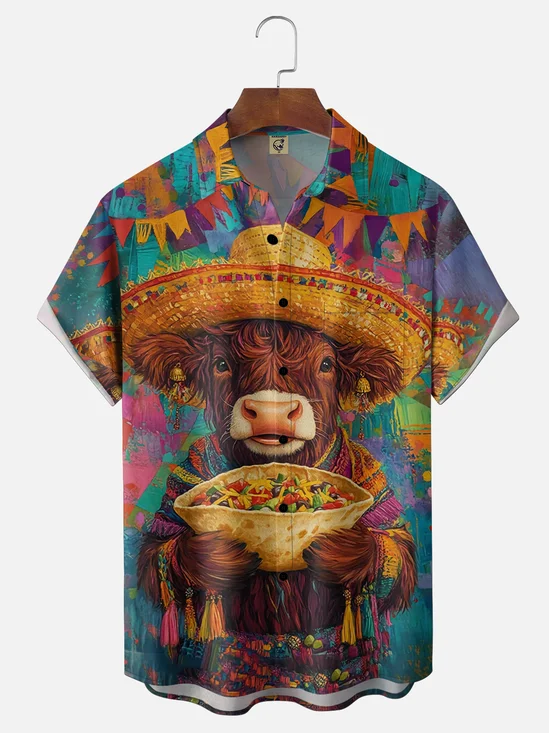 Moisture Wicking Cinco De Mayo Cow Chest Pocke Holiday Hawaiian Shirt
