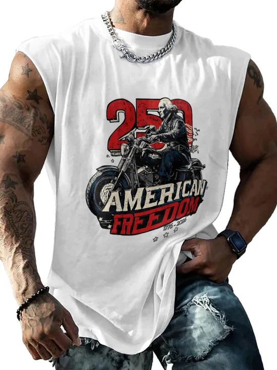 Mens Crewneck Tank Tops 250th Anniversary American Flag National Patriotic Sleeveless T-Shirt