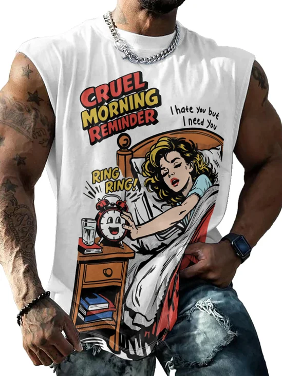 Hardaddy X Kimprut Imut Mens Crewneck Tank Tops Cartoon Art Sleeveless T-Shirt