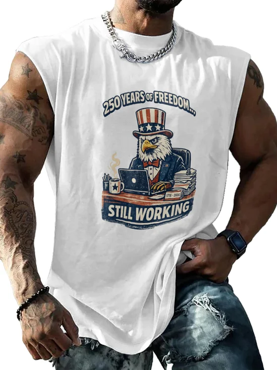 Hardaddy X Kimprut Imut Mens Crewneck Tank Tops American Flag 250 Year Freedom Bald Eagle National Patriotic Sleeveless T-Shirt