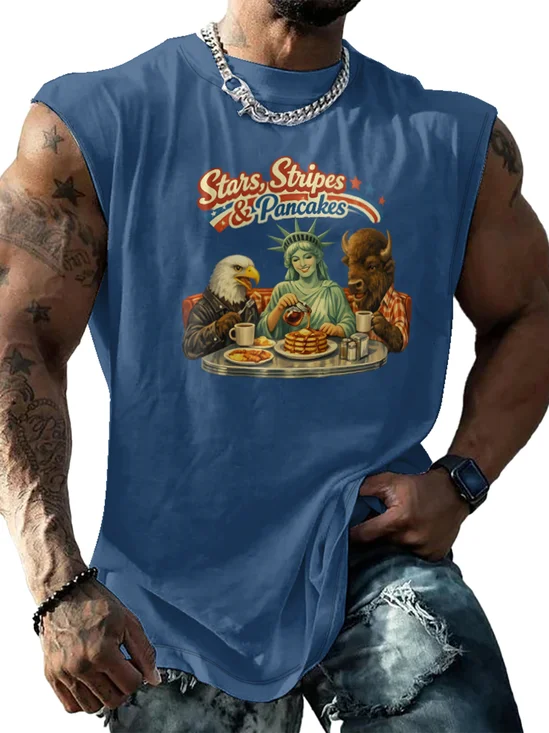 Hardaddy X Kimprut Imut Mens Crewneck Tank Tops American Eagle Lady of Liberty National Patriotic Sleeveless T-Shirt