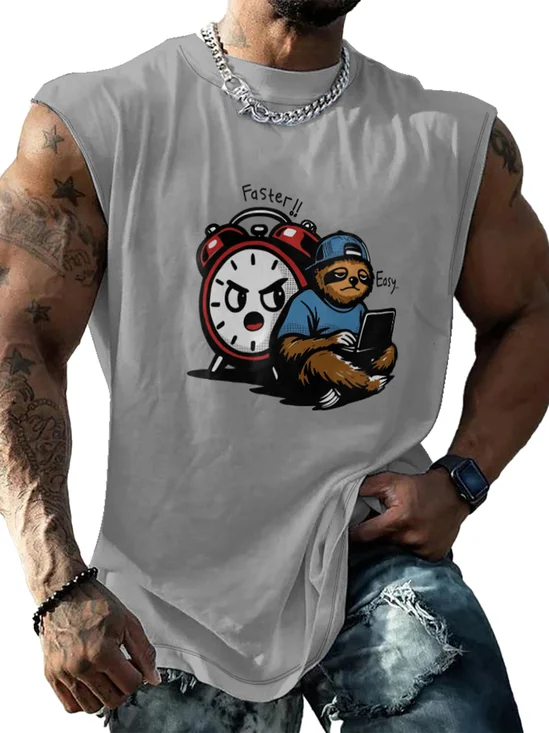 Hardaddy X Kimprut Imut Mens Crewneck Tank Tops Sloth Sleeveless T-Shirt