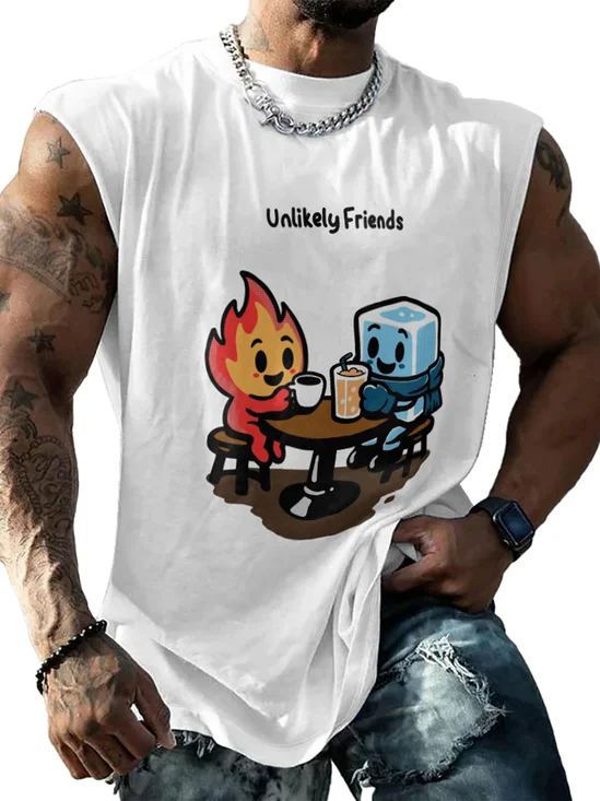 Hardaddy X Kimprut Imut Mens Crewneck Tank Tops Fire Ice Friends Sleeveless T-Shirt
