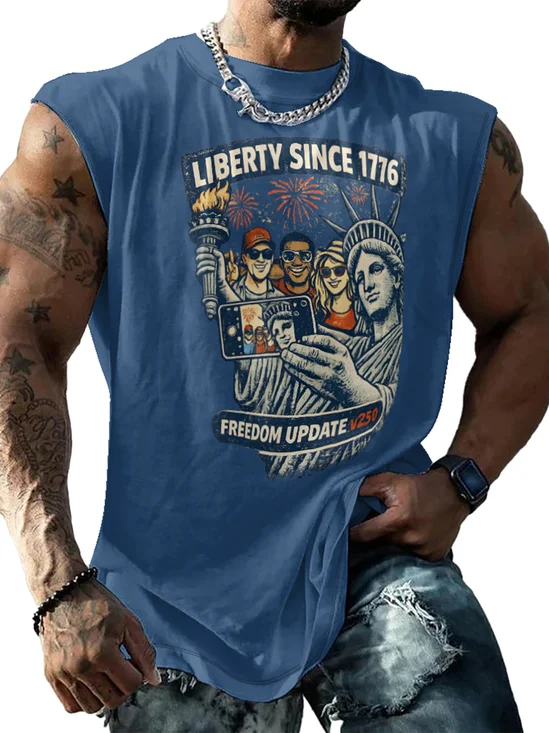 Hardaddy X Kimprut Imut Mens Crewneck Tank Tops American Flag Liberty National Patriotic Sleeveless T-Shirt