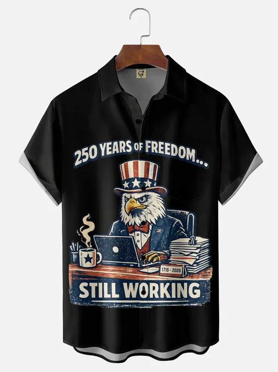 Hardaddy X Kimprut Imut Moisture-wicking 250th Universary American Patriotic Chest Pocket Casual Shirt