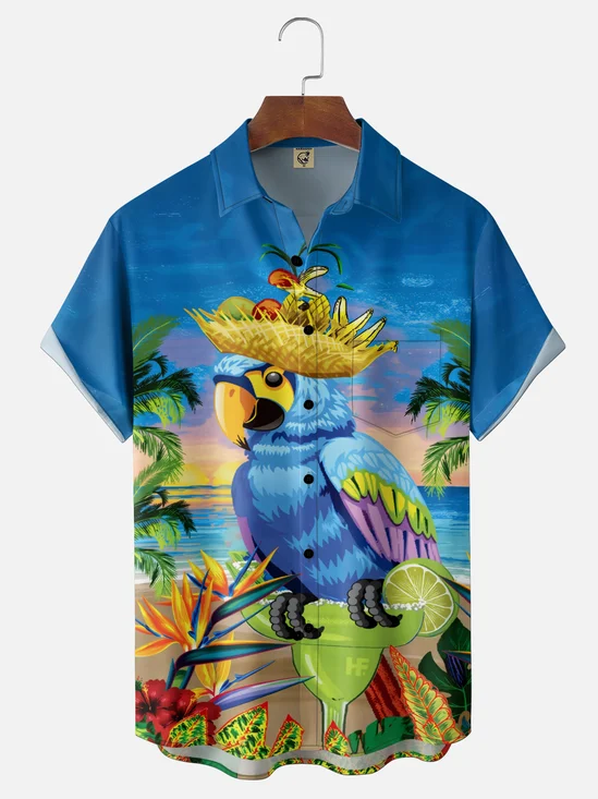 Moisture Wicking Parrot Chest Pocket Holiday Hawaiian Shirt