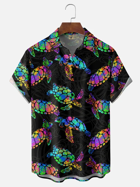 Moisture Wicking Turtle  Chest Pocket Holiday Hawaiian Shirt
