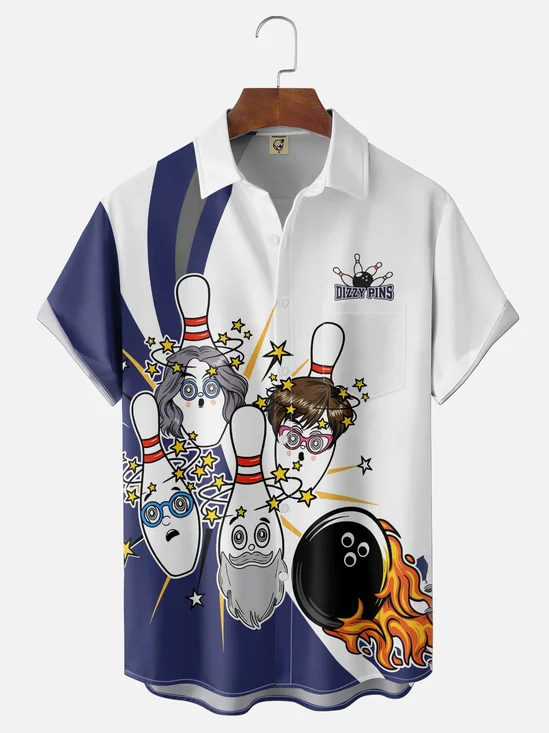 Moisture-Wicking Dizzy Bowling Chest Pocket Holiday Hawaiian Shirt