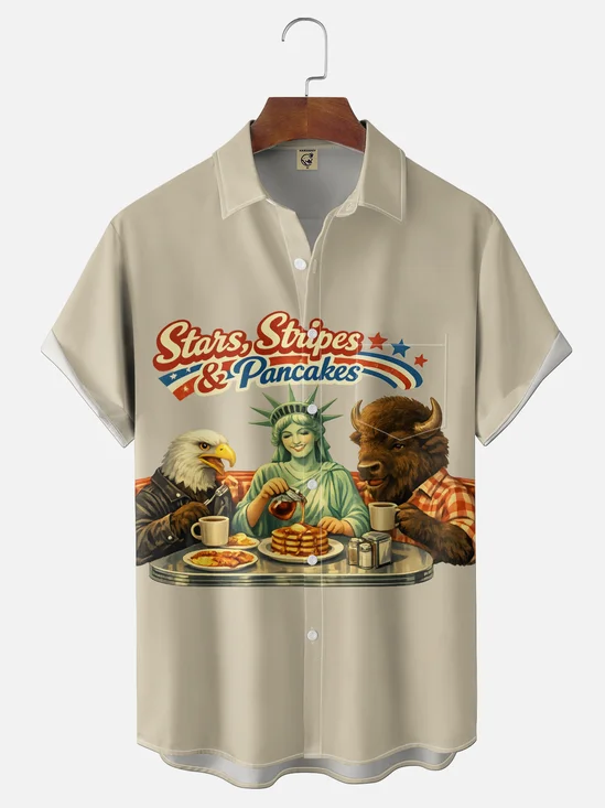 Hardaddy X Kimprut Imut Moisture-wicking Lady Liberty Bison American Eagle Chest Pocket Casual Shirt