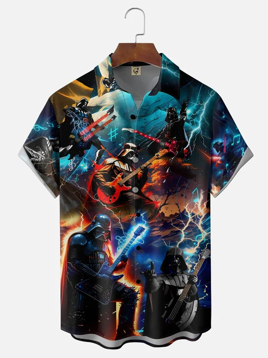 Moisture Wicking Star Rock Music Chest Pocke Holiday Hawaiian Shirt