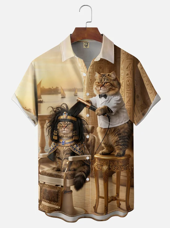 Moisture-wicking Cat Egypt Funny Chest Pocket Casual Shirt