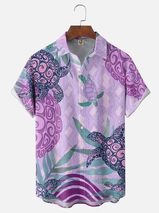 Moisture-wicking Ocean Sea Turtle Chest Pocket Casual Shirt