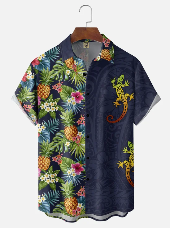 Moisture-Wicking Tropical Floral and Paisley Print Chest Pocket  Holiday Hawaiian Shirt
