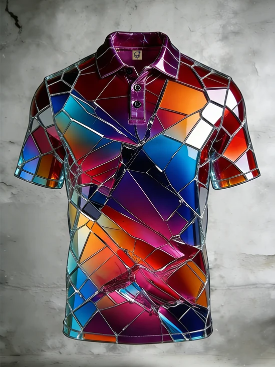 Moisture Wicking 3D Abstract Gradient Geometric Short Sleeve Golf Polo