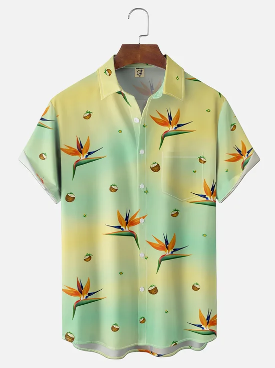 Moisture-Wicking Gradient Bird of Paradise Chest Pocket Holiday Shirt