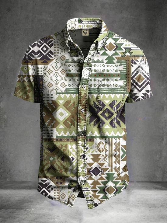 Moisture Wicking Abstract Gradient Geometric Print Chest Pocke Holiday Hawaiian Shirt