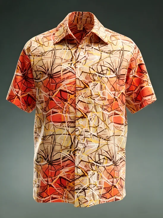 Moisture-wicking Gradient Abstract Line Chest Pocket Casual Shirt