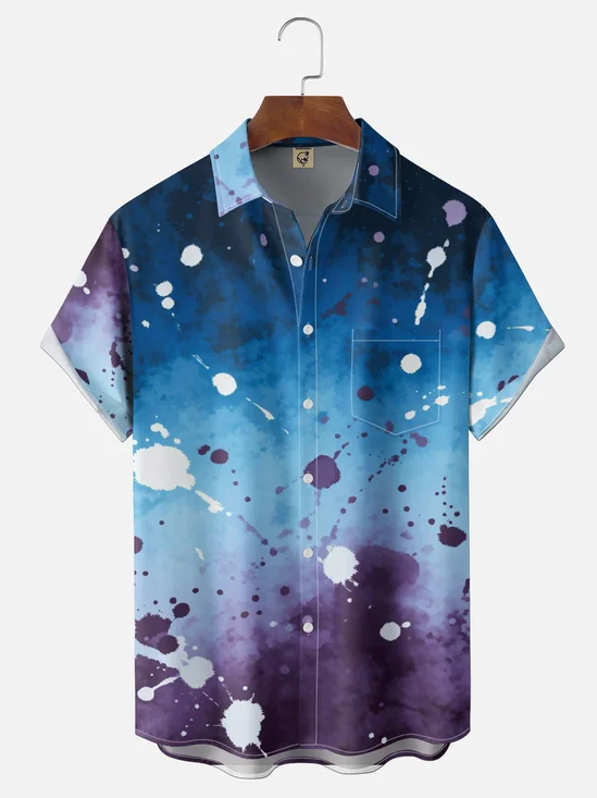 Moisture-Wicking 3D Abstract Gradient Irregular Ink-Style Chest Pocket  Holiday Shirt