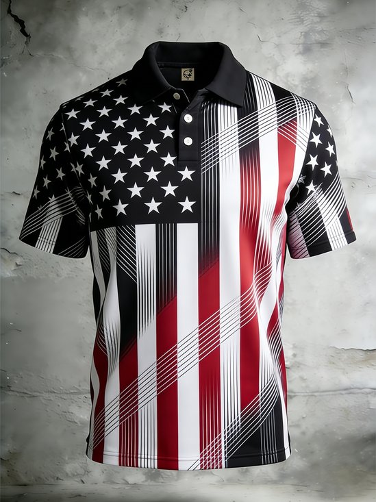 Moisture-Wicking Gradient Geometric American Flag Independence Day Short-Sleeve Holiday Golf Polo
