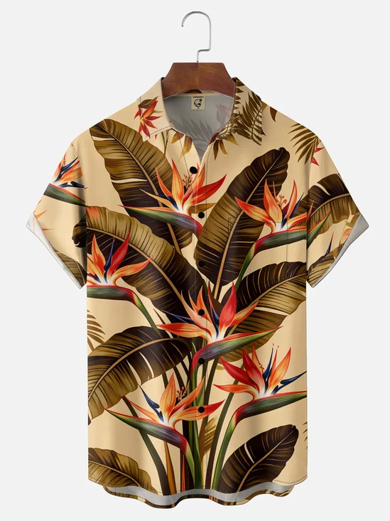 Moisture-Wicking Ombré Bird of Paradise  Chest Pocket Hawaiian Shirt