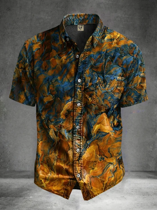 Moisture-Wicking Abstract Gradient Print Chest Pocket Hawaiian Shirt