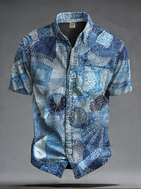Moisture-Wicking Abstract Print Chest Pocket Hawaiian Shirt