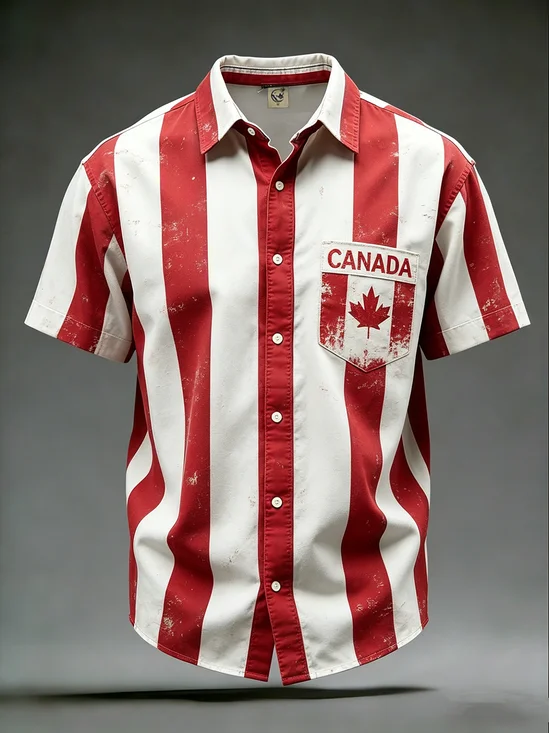 Moisture-Wicking Canada Day Maple Leaf Flag Chest Pocket Holiday Hawaiian Shirt